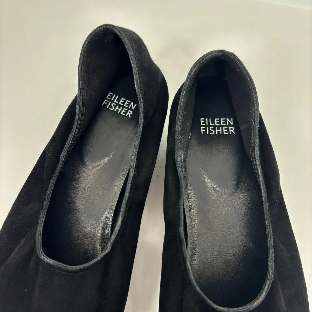 Eileen Fisher Wedge Ballet Flat Slip On Shoes 10 Blk Suede Minimalist Lagenlook